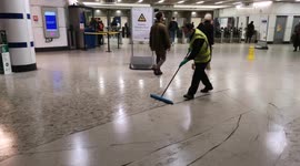 Blackfriars Station Entrance Being Cleaned After Heavy Rain And Diet Gets Into The Station