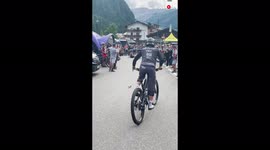 'Cyclist heroically prevents disaster after stunt goes wrong during post-game celebration in Italy 
'