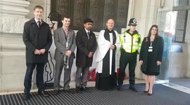 Wreaths laid during Remembrance Day ceremony at London's Waterloo Station