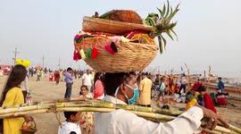 Thousands gather to celebrate Chath Puja in Prayagraj, Uttar Pradesh, India