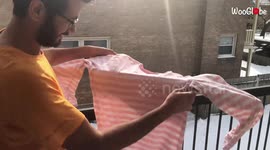 Wet T-shirt freezes within 2 minutes after being left outside in extreme cold