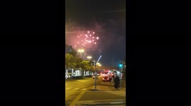 Amazing and beautiful fire works as seen from the sky of Dubai