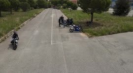 Driving course with cones. Gincana motorcycle in open space at low speed