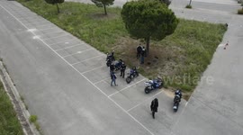 Driving course with cones. Gincana motorcycle in open space at low speed