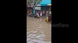Subways and roads closed but auto-rickshaw gets through floods in Chennai, India