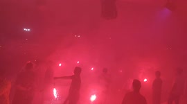 Groom Friends Welcomed Started Wedding Party With Red Fireworks