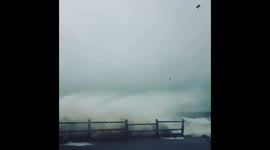 Winter storm churns up rough waves on Lake Superior