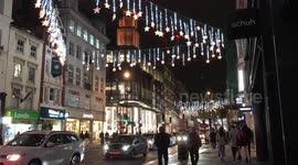 Christmas lights hung up over Oxford Street in London as seen on Saturday night