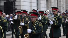 British Marching Brand plays while parading on the Lord Mayor's Show 2021 at Mansion House, London