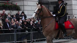 Crowd cheers as British military personnel parades past in the Lord Mayor's Show 2021.
