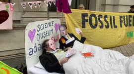 Extinction Rebellion conduct an inbed action at the Science Museum in Glasgow, UK