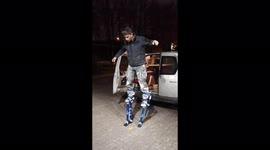 Worker first time on painter stilts stumbles and gets demolished - Funny epic fail