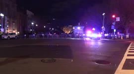 Madam Vice President of the United States Kamala Harris is seen in her motorcade amidst police lights and sirens blaring as she departs the Eisenhower Executive Office Building en-route to her residence at the United States Naval Observatory in Washington