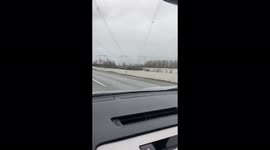 Canada: Cyclist Plows Through Flooded Road In British Columbia