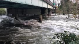 Capilano River is flooded after the storm in British Columbia, Canada