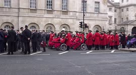 Chelsea Pensioners war veterans during Remembrance Sunday 2021 service on Whitehall - London
