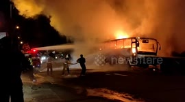 Accident evidence bus in Indonesia caught fire while parking on the road side