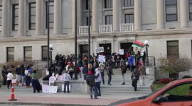 Protests on the steps of the courthouse in kenosha wisconsin