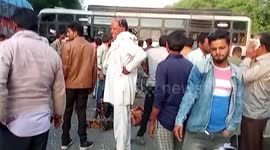 Truck collides with bus amid road in central India