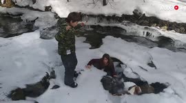 Six-year-old girl stomps and falls through ice and into frozen water