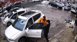 Icicle smashes through car windscreen after falling from tall building in China