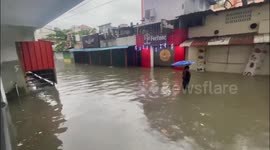 Floods inundate streets in Pondicherry, India, after heavy rain