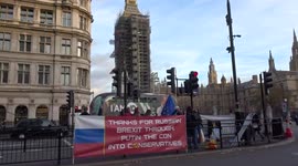 Pro-EU rally uses flag of Russia with 'Thanks for Russian Brexit through.  Putin the con into Conservatives' message