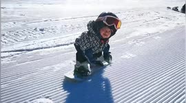 She can't walk but she can snowboard: Watch this cute 11-month-old girl whizz down the slopes