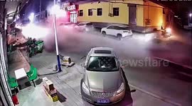 Dramatic CCTV footage shows out-of-control truck ram vehicles in China