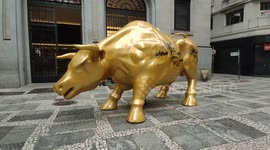 Vandalised Golden bull in São Paulo, Brazil
