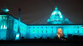 The President House with North & South Block situated at Raisins Hill illuminated