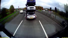 Impatient truck driver can't wait any longer for lights to change to green, so sets off through red light