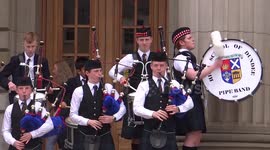 SCOTLAND: Dundee pipes high scool orchestra performes at the Caird Hall, Dundee, Scotland