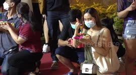 Locals take part in Loy Krathong Buddhist festival in Thailand