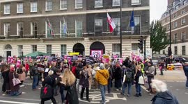 Demonstrators and Jeremy Corbyn protest outside Polish embassy in London in support of refugees stranded on Belarus-Poland border