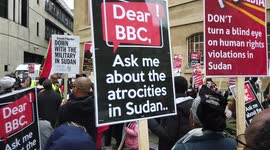 'Shame on you BBC!'. Demonstrators in London accuse national broadcaster of being silent over military coup in Sudan