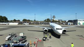 ryanair plane douring ground operation in oslo norway airport