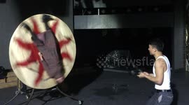 Couple perform terrifying knife stunts