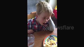 Boy tries to call grandmother with sausage as phone