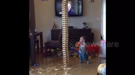 toy tower crashed on Baby