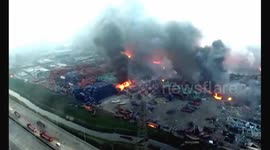 Drone view of aftermath of Tianjin explosions (Thursday)