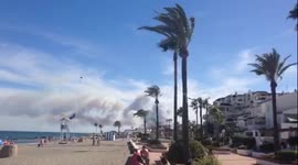 Spanish Fire Hellicopters Taking Water From Sea to Sotogrande Forest Fires