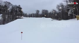 'Skier botches jump and gets dragged downhill *Funny Ski Fail*'