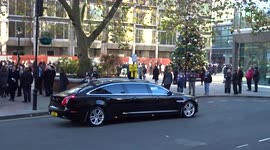 Officials cars depart from Westminster Cathedral at the end of the funeral mass for Sir David Amess MP