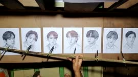 Filipino artist sketches SEVEN portraits simultaneously… showing each member of K-pop group BTS