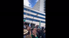 Health workers show support for protesting metalworkers in Cadiz, Spain