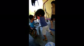Funny fighting between brothers only palaying not real fight