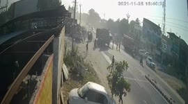 CCTV captures shocking moment speeding bus swerves truck and overturns in India