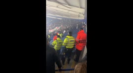 Legia Warsaw fans clash with UK police during Europa League match with Leicester