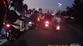 RECKLESS DRIVING: Clueless moped rider gets crash course in the importance of stopping distance (Dashcam Video)